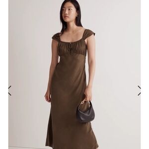 Madewell Square Neck Satin Midi Dress Lilac Purple size 12 NWT